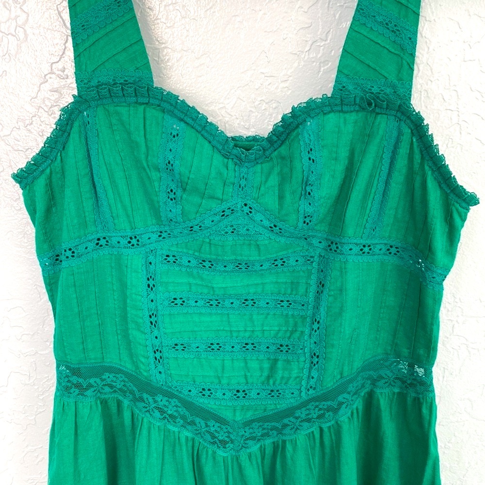💚Free People💚Victorian Dreams Emerald Lace Eyelet Corset Dress - Picture 4 of 10